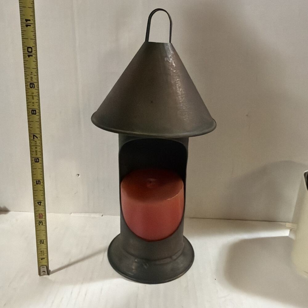 Vintage Old Primitive Metal Lantern With candle